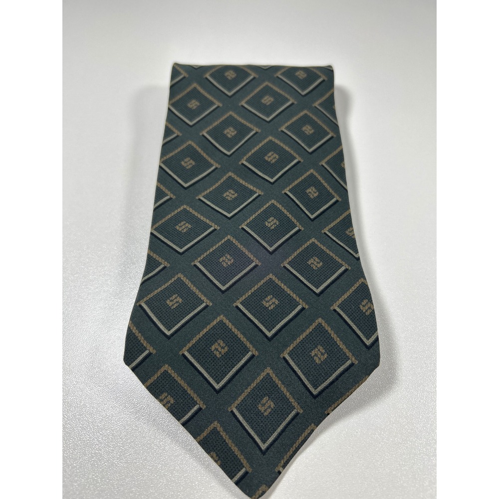 Giorgio Armani Cravatte Mens Silk Tie Grey Tan Geometric Diamond Pattern Italy